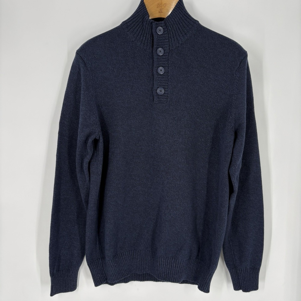 Sean John Mens Henley Pullover Sweater Size XL Blue Marled Cotton Classic Preppy